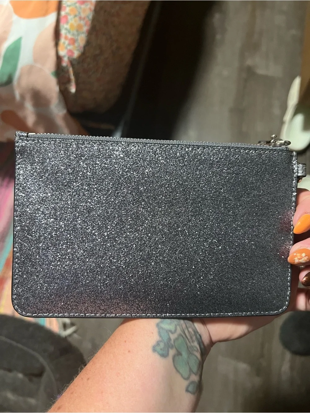 Coach Metallic Glitter Zip Wristlet in Silver